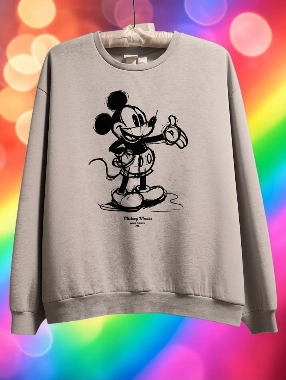 H&M Disney Mickey Mouse Light Gray Graphic Sweatshirt Women's Sz M Cartoon